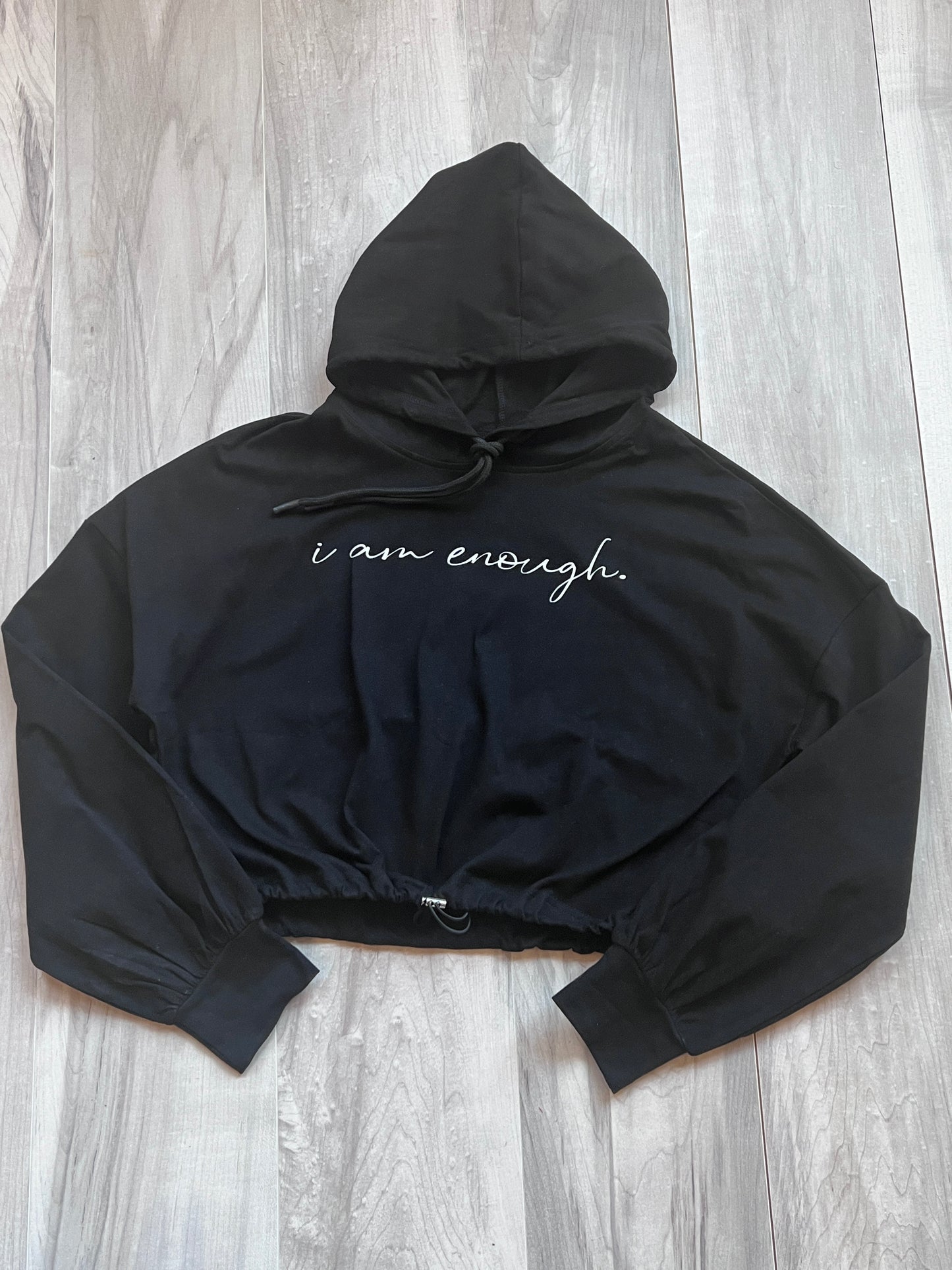 I AM ENOUGH- CROP HOODIE -BLK