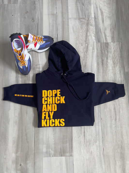 Dope Chick Fly Kicks Hoodie - Navy+GOLD